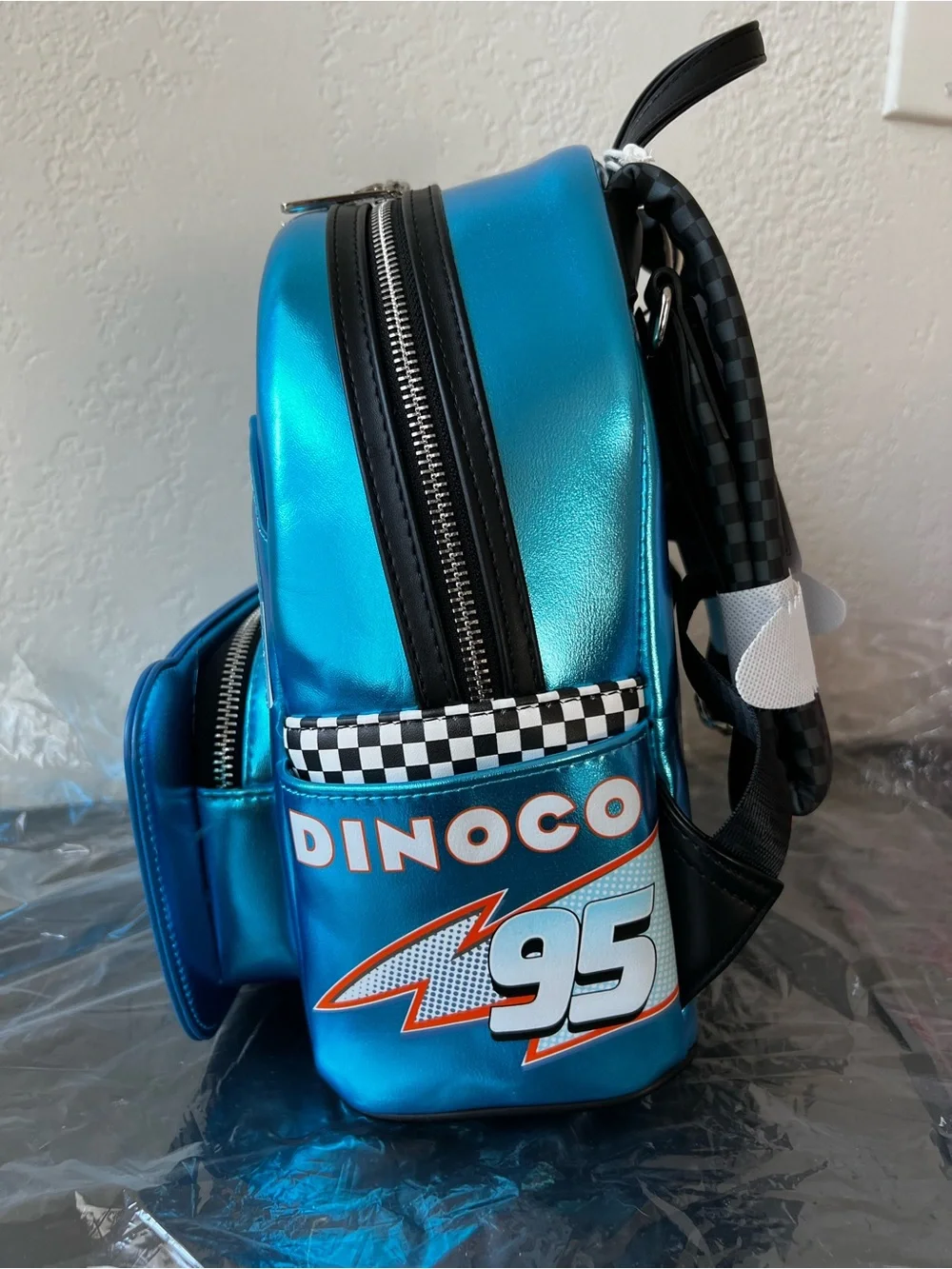 Loungefly Disney Pixar Cars Metallic Dinoco Lightning McQueen Mini Backpack NWT